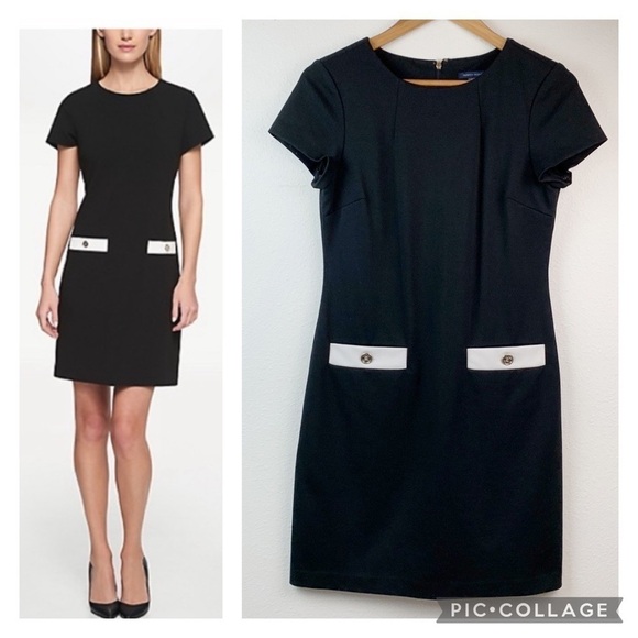 Tommy Hilfiger Essential pocket dress black stretch knit fitted sheath EUC - Picture 1 of 9